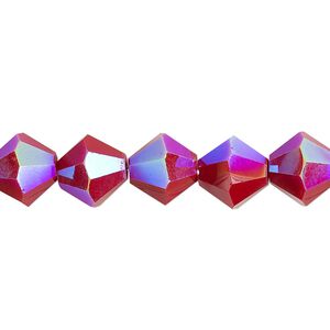 Bead 1pk opaque red AB, Celestial Crystal® 10mm bicone 8 inch
