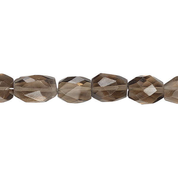 Bead, smoky quartz (heated / irradiated), 9x7mm-12x8mm hand-cut faceted puffed oval, C grade, Mohs hardness 7. Sold per 7-inch strand. image number 0