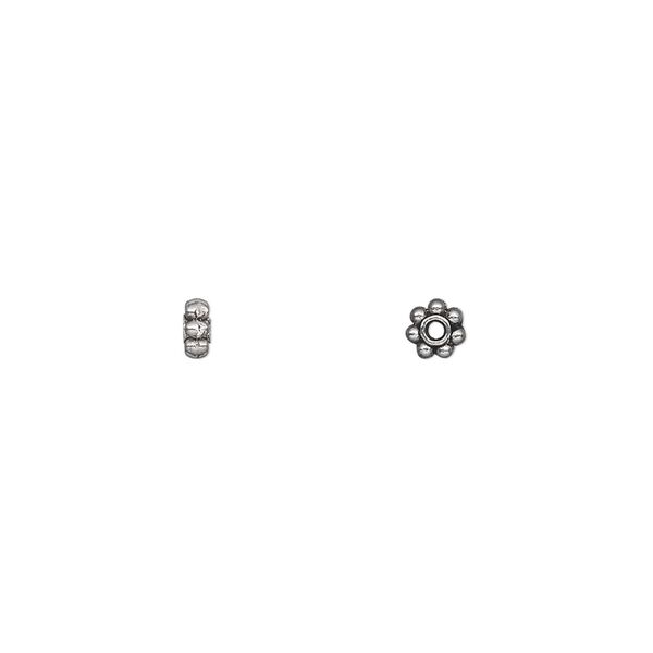 Bead, antique silver-plated "pewter" (zinc-based alloy), 4x2mm double-sided rondelle. Sold per pkg of 250. image number 0