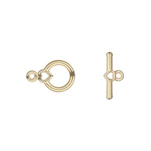 Clasp toggle 1pkg10 gold-plated "pewter" (zinc alloy), 10x9mm heart, 1-strand