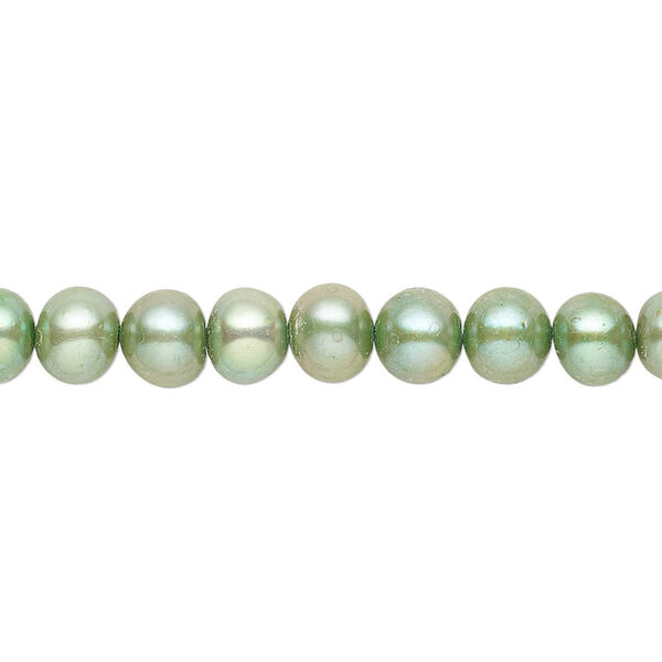 Pearl, cultured freshwater (dyed), kelly green, 5-6mm semi-round with 0.4-0.6mm hole, D grade, Mohs hardness 2-1/2 to 4. Sold per 15-inch strand. image number 0