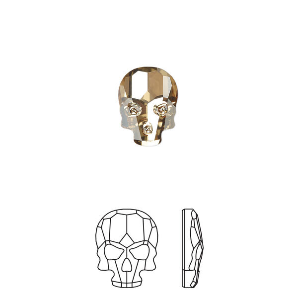 Flat back 2pk crystal golden shadow foil back, Crystal Passions® 10x7.5mm skull 2856 image number 0