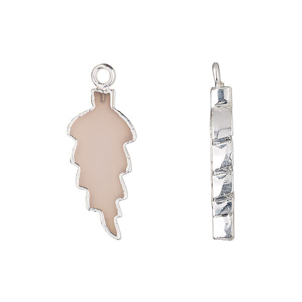 Drop, sterling silver and pink chalcedony (dyed), 23x10mm hand-cut double-sided flat feather, Mohs hardness 6-1/2 to 7. Sold individually. image number 0