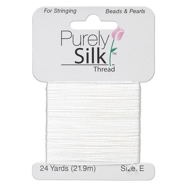 Thread, Purely Silk™, white, size E. Sold per 24-yard card. image number 0