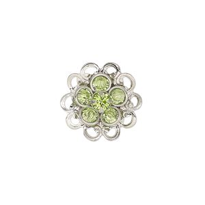 Sew-on 1pk peridot rhodium finish, Crystal Passions® 17mm flower