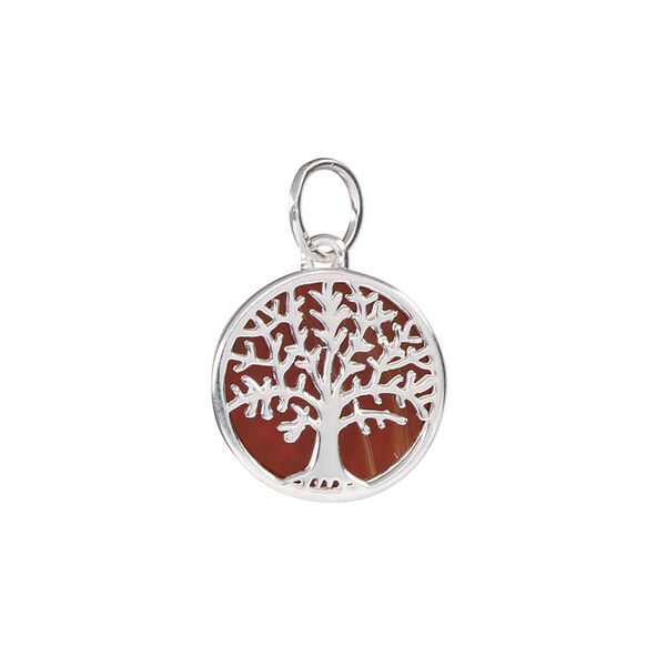 Charm, sterling silver and resin, orange, 15mm single-sided tree of life. Sold individually. image number 0