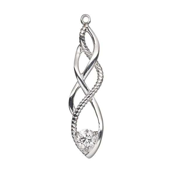 Focal, sterling silver and cubic zirconia, clear, 34.5mmx10mm single-sided Celtic knot. Sold individually. image number 0