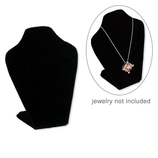 Display, necklace, velveteen, black, 6 x 4 x 2-1/2 inches, VELCRO®-style tab on back with adjustable angle. Sold individually. image number 0