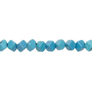 Bead, "turquoise" (resin) (imitation), blue, 5x5mm-6x6mm diagonally drilled cube. Sold per 15-inch strand.