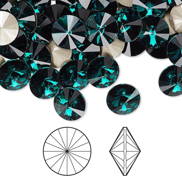 Chaton 144pk emerald foil back, Swarovski® 8.16-8.41mm rivoli SS39 1122 image number 0