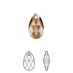 Drop 1pkg144 smoked topaz, Swarovski® ReCreated™, 16mm pendant faceted pear 6106
