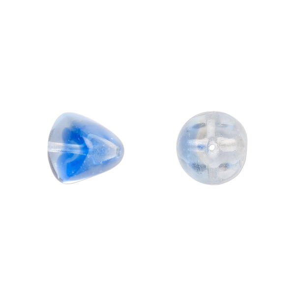 Bead, Czech pressed glass, blue/clear, 12x11mm trigon. Sold per 15" to 16" strand. image number 0