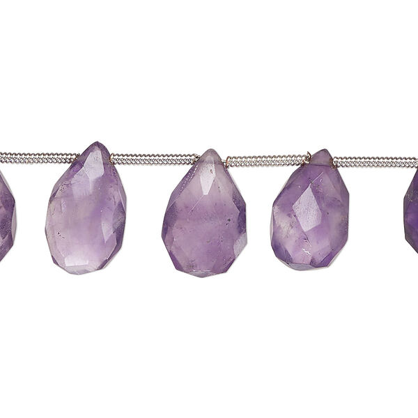 Amethyst 1pkg14, hand-cut top-drilled faceted puffed teardrop bead natural C grade, 10x7mm-14x9mm image number 0
