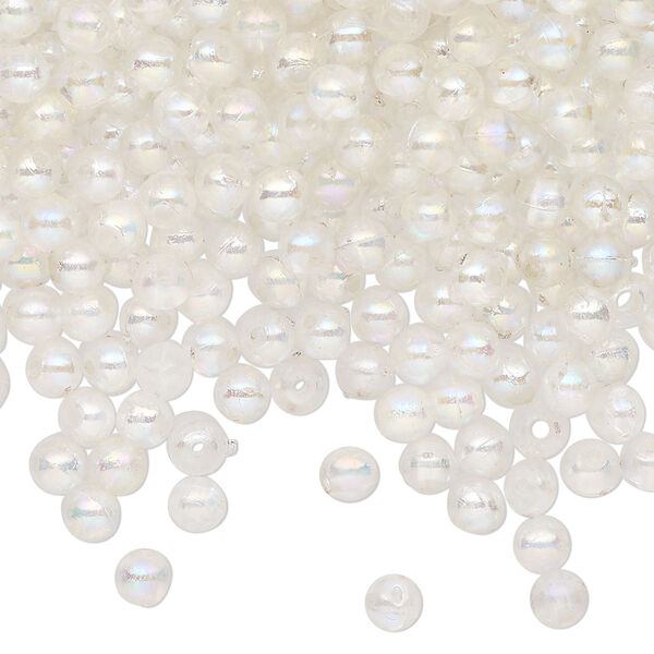 Bead, acrylic, translucent iris clear, 4mm round. Sold per 2-ounce pkg, approximately 1660 beads. image number 0