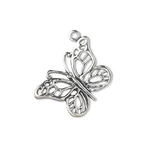 Charm, sterling silver, 23x16mm single-sided open weave butterfly. Sold individually.