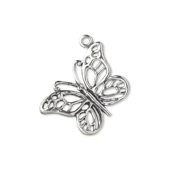 Charm, sterling silver, 23x16mm single-sided open weave butterfly. Sold individually. image number 0