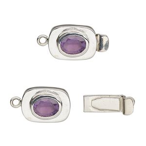 Clasp tab 1pkg1 sterling silver / amethyst (natural), 13x10mm oval / 8x6mm faceted, 1-strand