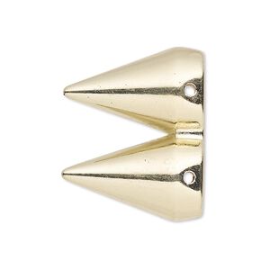 Spacer, gold-coated plastic, 28x14mm 2-strand double spike, fits up to 14mm bead. Sold per pkg of 6.