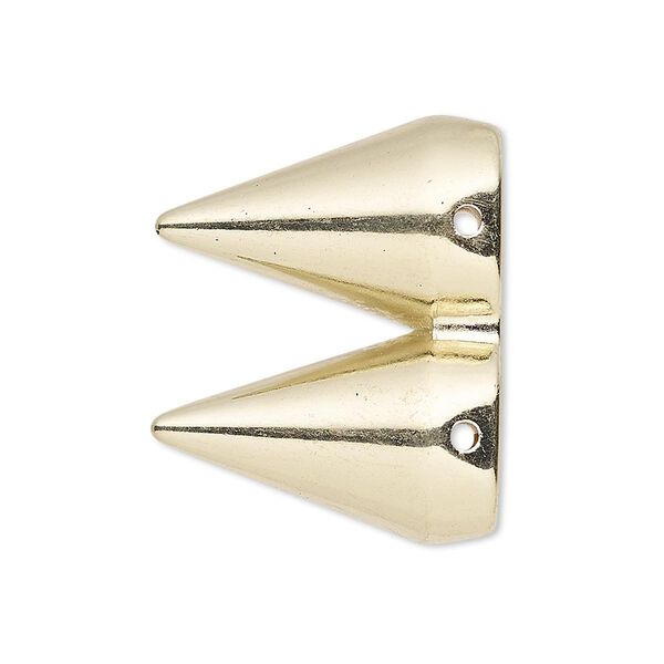 Spacer, gold-coated plastic, 28x14mm 2-strand double spike, fits up to 14mm bead. Sold per pkg of 6. image number 0