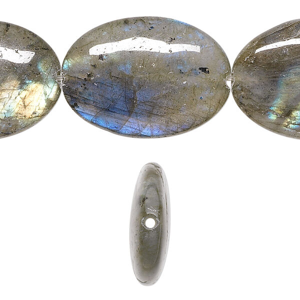 Bead, labradorite (natural), 25x18mm flat oval, A- grade, Mohs hardness 6 to 6-1/2. Sold per 8-inch strand. image number 0