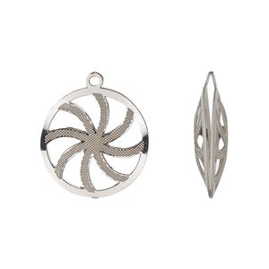 Drop, stainless steel, 18mm double-sided domed round with textured cut-out swirl design. Sold per pkg of 6.