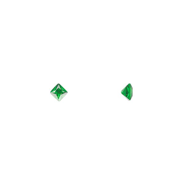 Gem, cubic zirconia, emerald green, 4mm faceted square, Mohs hardness 8-1/2. Sold per pkg of 2. image number 0