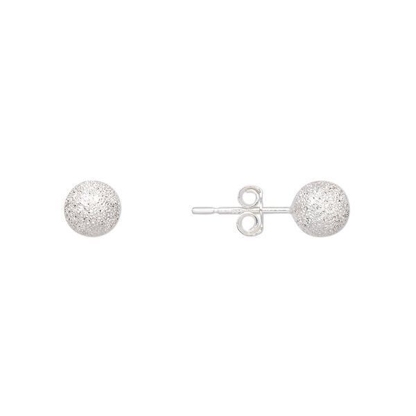 Earstud, sterling silver, 6mm stardust ball with post. Sold per pair. image number 0