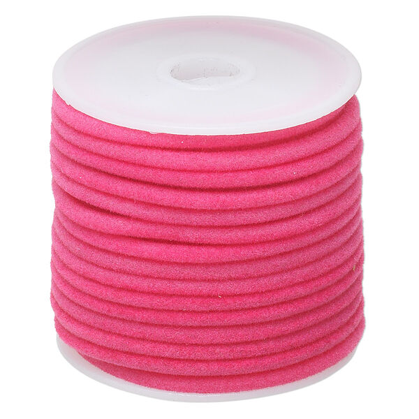 Cord, velveteen and rubber, pink, 3mm round with 1-1.5mm hole. Sold per 25-foot spool. image number 0