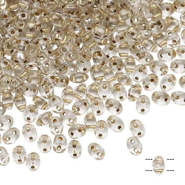 Bead, Preciosa Twin™, Pressed Twin, Czech pressed glass, transparent bronze-lined clear, 5x2.5mm oval with 2 holes. Sold per 10-gram pkg. image number 0