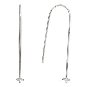 Ear wire 1pkg2 sterling silver, 40mm / 4mm cup / 1.5mm peg / 6mm half-drilled round setting, 20 gauge 1 pair