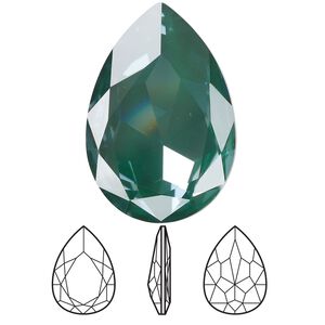 Fancy stone 24pk crystal pine green ignite LacquerPRO, Swarovski® 30x20mm pear 4327