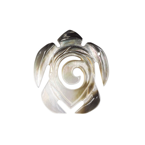 Drop, black lip shell (natural), 25x24mm single-sided hand-cut carved domed turtle, Mohs hardness 3-1/2. Sold individually. image number 0