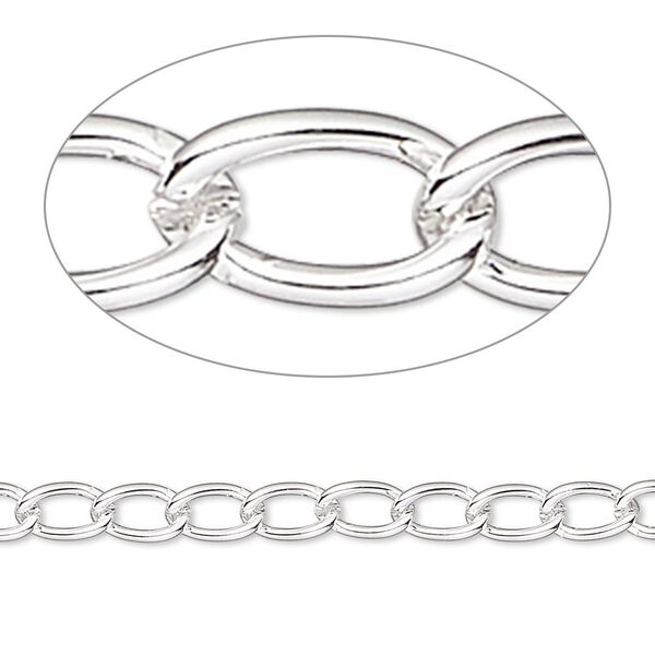 Chain, silver-plated brass, 4mm curb. Sold per pkg of 5 feet. image number 0