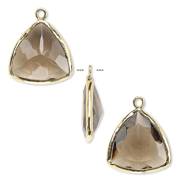 Drop, smoky quartz (heated / irradiated) and gold-finished sterling silver, 16mm two-sided faceted triangle. Sold per pkg of 2. image number 0