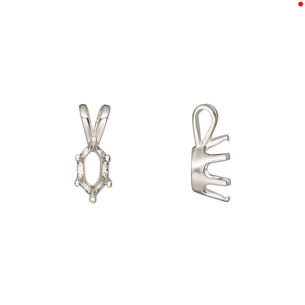 Pendant, Sure-Set™, sterling silver, 8x4mm 6-prong marquise basket setting. Sold individually. image number 0