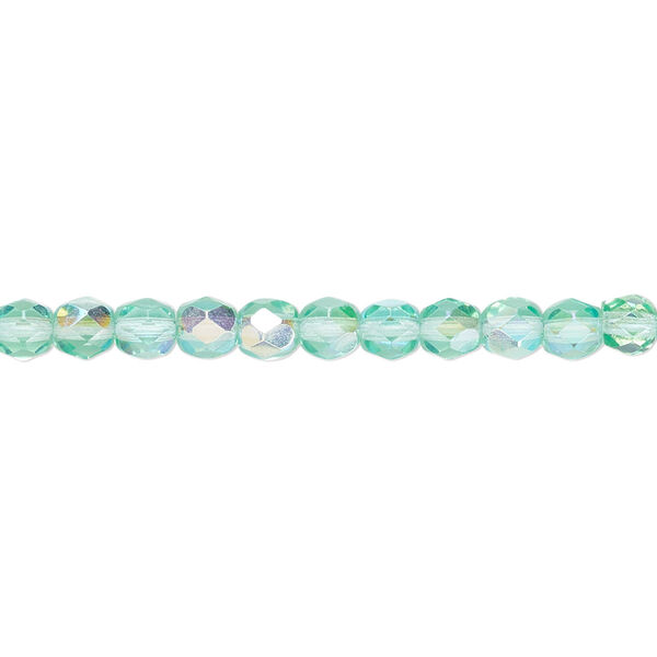Bead, Czech fire-polished glass, light aqua AB, 4mm faceted round. Sold per pkg of 1,200 (1 mass). image number 0