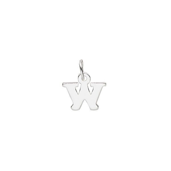 Charm, sterling silver, 10x7mm block alphabet letter "W." Sold individually. image number 0
