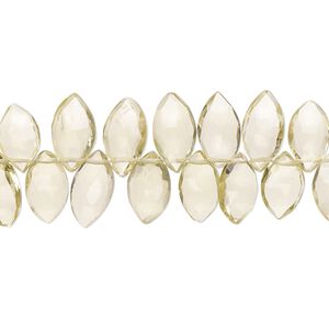 Lemon quartz 1pkg1, hand-cut top-drilled faceted puffed marquise bead 9 inch 8x5mm-11x6mm