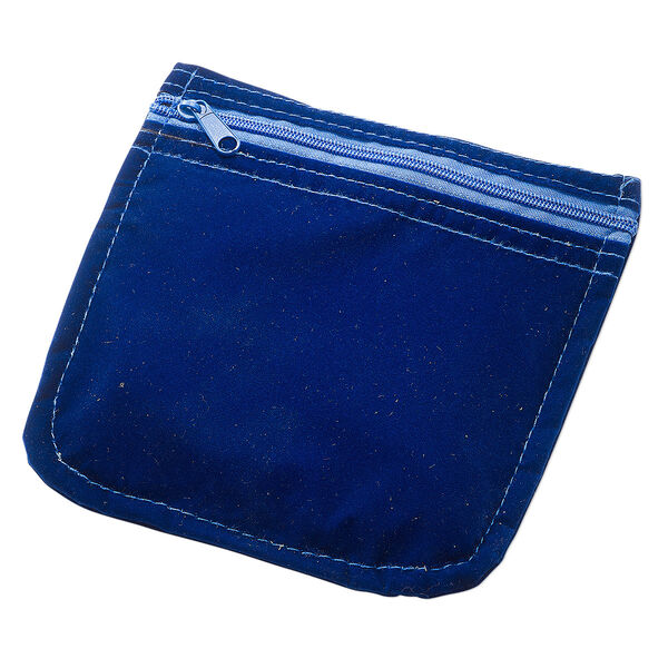 Anti-tarnish pouch, Zerust®, satin / nylon / "pewter" (zinc-based alloy), dark blue and blue, 6-inch square with zipper. Sold individually. image number 0