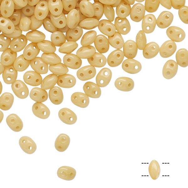Bead, Preciosa Twin™, Pressed Twin, Czech pressed glass, wheat tan, 5x2.5mm oval with 2 holes. Sold per 10-gram pkg. image number 0