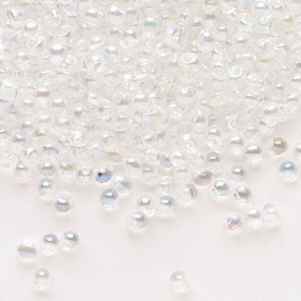 Seed bead, Miyuki, glass, pkg/250g, 3.3x2.8mm mini fringe, translucent rainbow clear (DP-250). image number 0