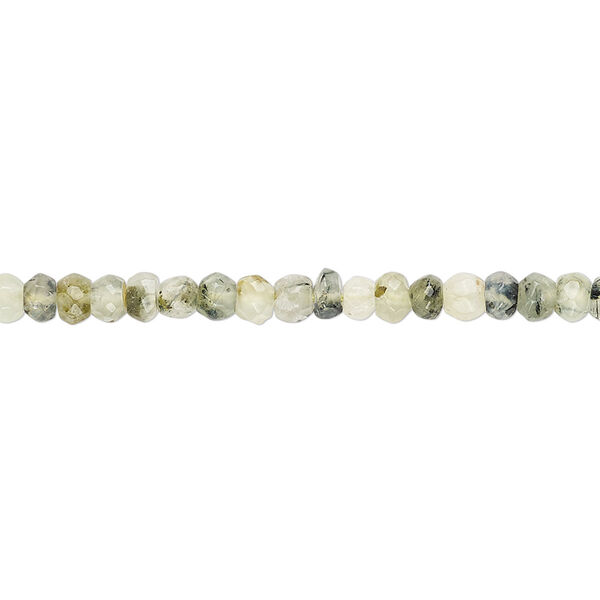 Bead, prehnite (natural), 3x2mm-4x3mm hand-cut faceted rondelle, C grade, Mohs hardness 6 to 6-1/2. Sold per 13-inch strand. image number 0