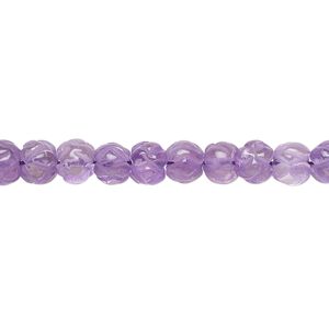 Amethyst 1pkg1, carved round bead 14 inch 5-7mm