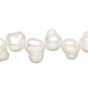 Freshwater pearl 1pkg1, top-drilled freeform, 15 inch white 10x8mm-13x10mm cultured