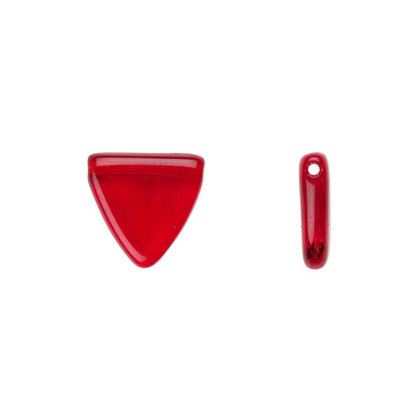 Bead, Czech pressed glass, transparent ruby red, 13x13x12mm top-drilled flat triangle. Sold per 15-1/2" to 16" strand, approximately 30 beads. image number 0