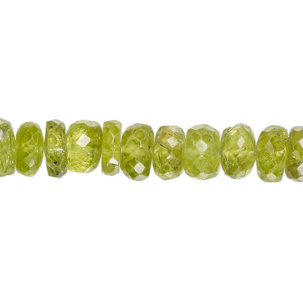 Bead, peridot (natural), 8x2mm-9x6mm hand-cut faceted rondelle, C+ grade, Mohs hardness 6-1/2 to 7. Sold per 14-inch strand, approximately 80 beads. image number 0
