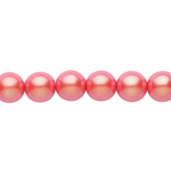 Bead, Czech pearl-coated glass druk, opaque iridescent coral, 8mm round. Sold per 15-1/2" to 16" strand. image number 0