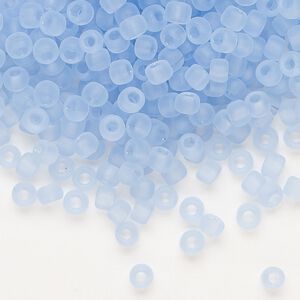 Seed bead, Dyna-Mites™, glass, transparent matte pale blue, #6 round. Sold per 40-gram pkg.