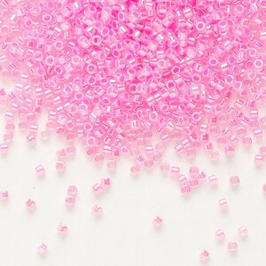 Seed bead, Delica®, glass, pkg/7.5g, #11 round, opaque inside dyed color luster dark cotton candy pink (DB-0246).