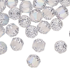 Bead 1pkg50, Czech dipped d&eacute;cor glass, light blue Apollo AB, 8mm round cathedral.